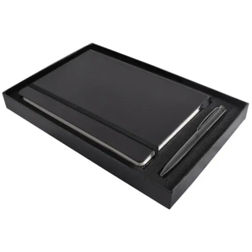Flexi Notebook & Pen Set Black-Silver New